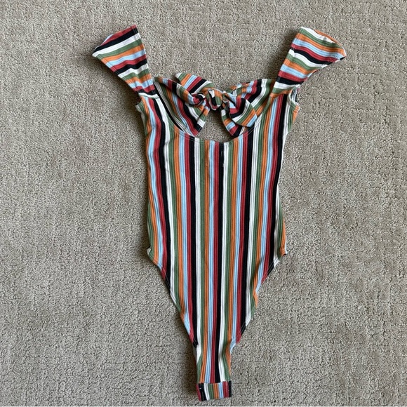 Out From Under Wanda by Urban Outfitters Tie-Front Striped Bodysuit - Picture 3 of 9
